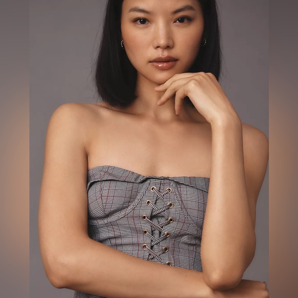 Anthropologie Plaid Lace Corset Top - Picture 7 of 11